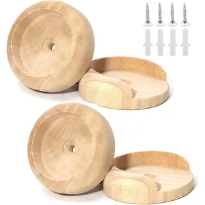2 Pack Solid Wood Closet Pole Sockets, 1-3/8" Universal U-Shaped Rod Holders for Wardrobe, Curtain, Heavy Duty Wooden Rod Support Brackets