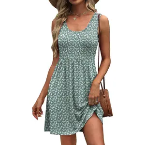 Women's Summer Dress 2025 A-Line Sleeveless Casual Sundress with Pockets Floral/Solid