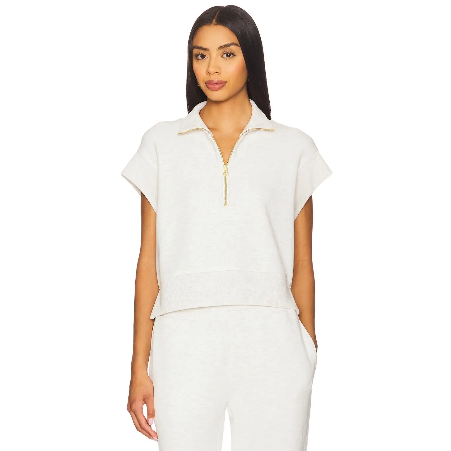 Varley Kelly Half Zip Sweatshirt in Ivory Marl Varley Kelly Half Zip Sweatshirt in Ivory Marl