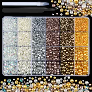9600PCS Wedding Flatback Pearls and Rhinestones for Bedazzling Crafts, 3-8mm AB Clear Gems and Half Pearls with Tweezer Pen for Bridal Nail Art, Tumbler Decoration and Shoe Embellishment