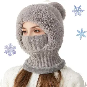 New Winter Knit Balaclava Hat Scarf Mask 3 in 1 Set for Women Men, Fleece Lined Thick Warm Beanie Hood with Full Face Cover, Thermal Windproof Outdoor Ski Snow Gear