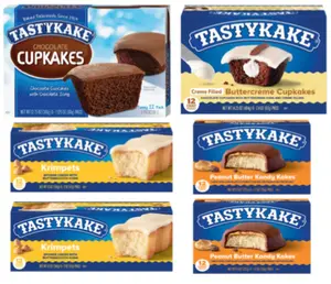 Tastykake Bundle - Peanut Butter Kandykakes, Butterscotch Krimpets, Chocolate Cupkakes, Buttercreme Cupkakes - 6 Boxes Snack Cakes Soft Treats