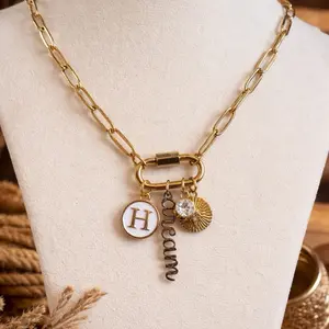 Carabiner Necklace with 3 Charms. Choose your charms live