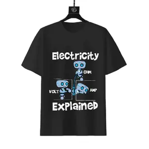 Funny Electricity Explained Robot Graphic T-shirt, Volt Ohm Amp Physics Nerdy Tee, Ideal Gift For Electrician Engineer STEM Lovers Casual Daily Outfit