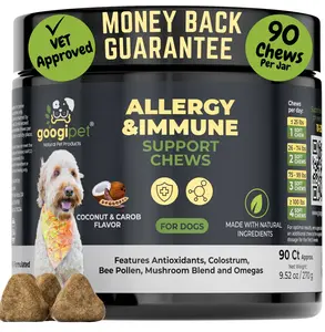 Googipet Dog Allergy Chews - Allergy Relief & Itchy Skin Support with Bee Pollen, Colostrum, Coconut Oil, Probiotics, & Omega-3