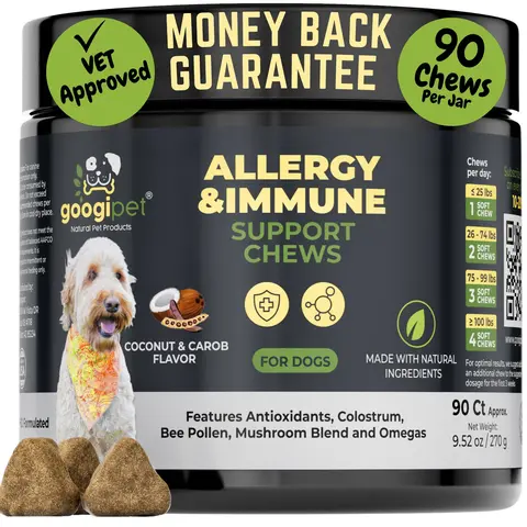 Googipet Dog Allergy Chews - Allergy Relief & Itchy Skin Support with Bee Pollen, Colostrum, Coconut Oil, Probiotics, & Omega-3