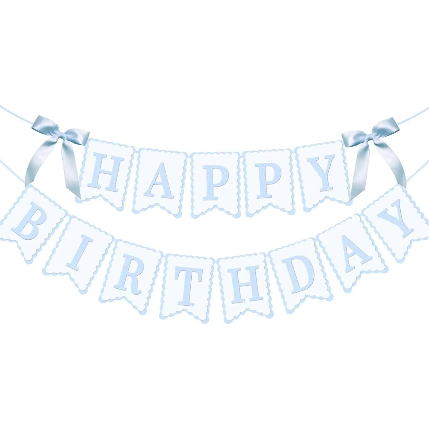 Bow Happy Birthday Banner for Bow Birthday Decorations Pink Bows Garland for Women Girls Bow Birthday Party Decorations (Blue)