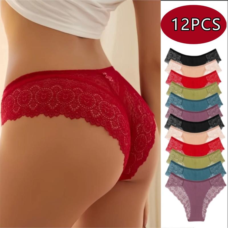 12Pcs Sexy Soft Women Panties Stretchy Briefs Female Underpants Thongs Fashionable And Minimalist Solid Colors Briefs Lingerie & Women Underwear