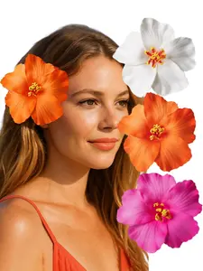 3 Pack Hawaiian Flower Hair Clips, 3.5" Tropical Plumeria Hibiscus Flower Hair Clip for Women, Beach, Luau, Wedding Accessories