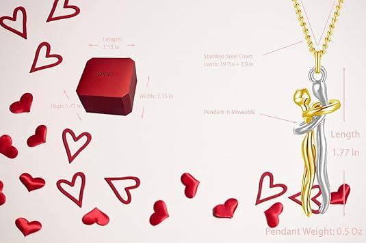 Mundoven Hug Soulmate Couple Promise Cute Pendant Necklace Jewelry Valentines Day Gift for Boyfriend and Girlfriend Women Men Him Her Wife Mom Dad Daughter Son Sister