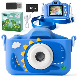 Dinosaur-designed children's camera, Beginner Digital Camera, with a 32GB memory card, 1080P HD digital camera, featuring a music player, 5 educational games, selfie mode, and a fun design, making it a perfect holiday and birthday gift for girls and boys.