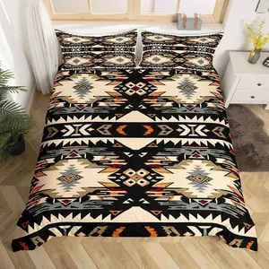 Black Southwestern Bedding Set Geometric Comforter Cover Set Tribal Western Decor Native American Design Duvet Cover Stripe Line Bedspread Cover Room Decor Quilt Cover(No Comforter)