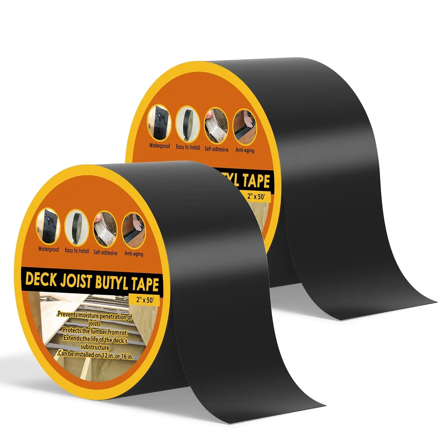 4" x 50' Deck Joist Tape, 2 Pack  Seal Butyl Deck Tape, Weather Resistance Self-Adhesive Flashing Tape for  Joists and Beams