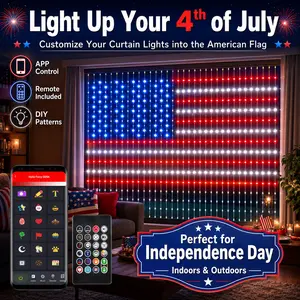 Smart LED Curtain Lights, DealsForYouDays Summer Deal, 4th of July Party Lights, DIY American Flag RGB Curtain Lights, App Control String Lights with Text Editing, Dynamic Graffiti, Music Sync, USB Powered for Bedroom, Party & Holiday Decor