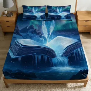 2/3Pcs Frozen Wisdom Book Pattern Fitted Sheet Set(1*Fitted Sheet+1/2*Pillowcase, No Filling),High-Definition Digital Printed ,100% Polyester Fiber,Machine Washable,With Zipper,A Perfect Gift For Family And Friends All Year Round!