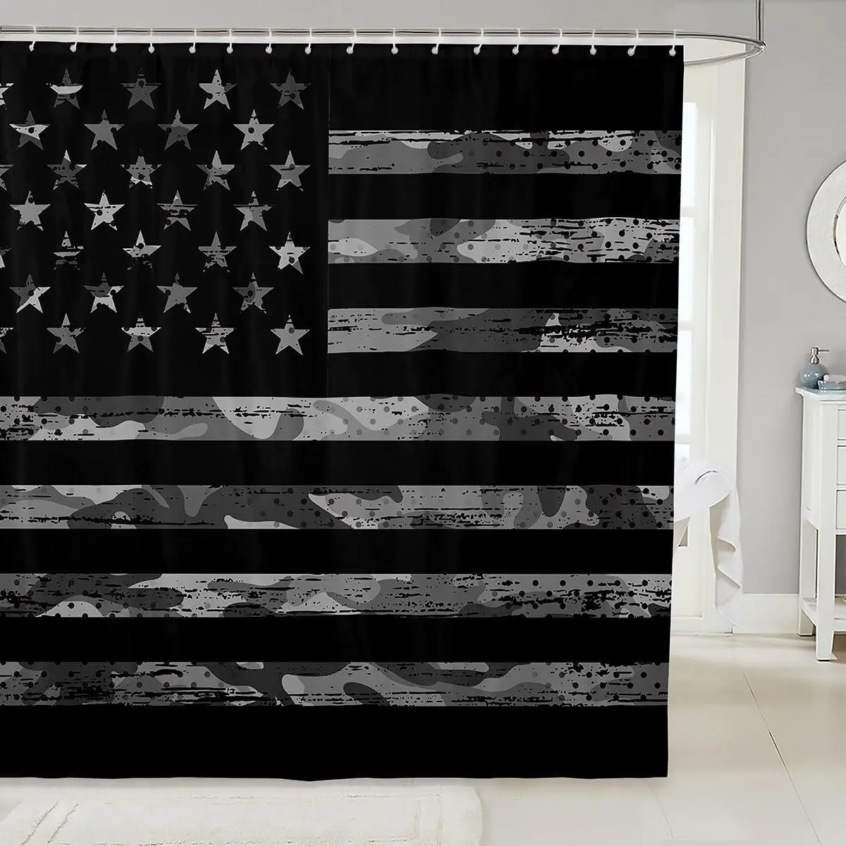 American Flag Bath Curtain Grey Black Camouflage Shower Curtain Decor Camo Stripes Bathroom Shower Curtain Set Polyester Abstract Bathroom Accessories