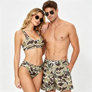 Girls' Fit Vintage Camo 2-Piece Swimsuit Set - Quick-Dry Kids' Bathing Suit with Camouflage Bikini & Trunks, Ideal for Honeymoon