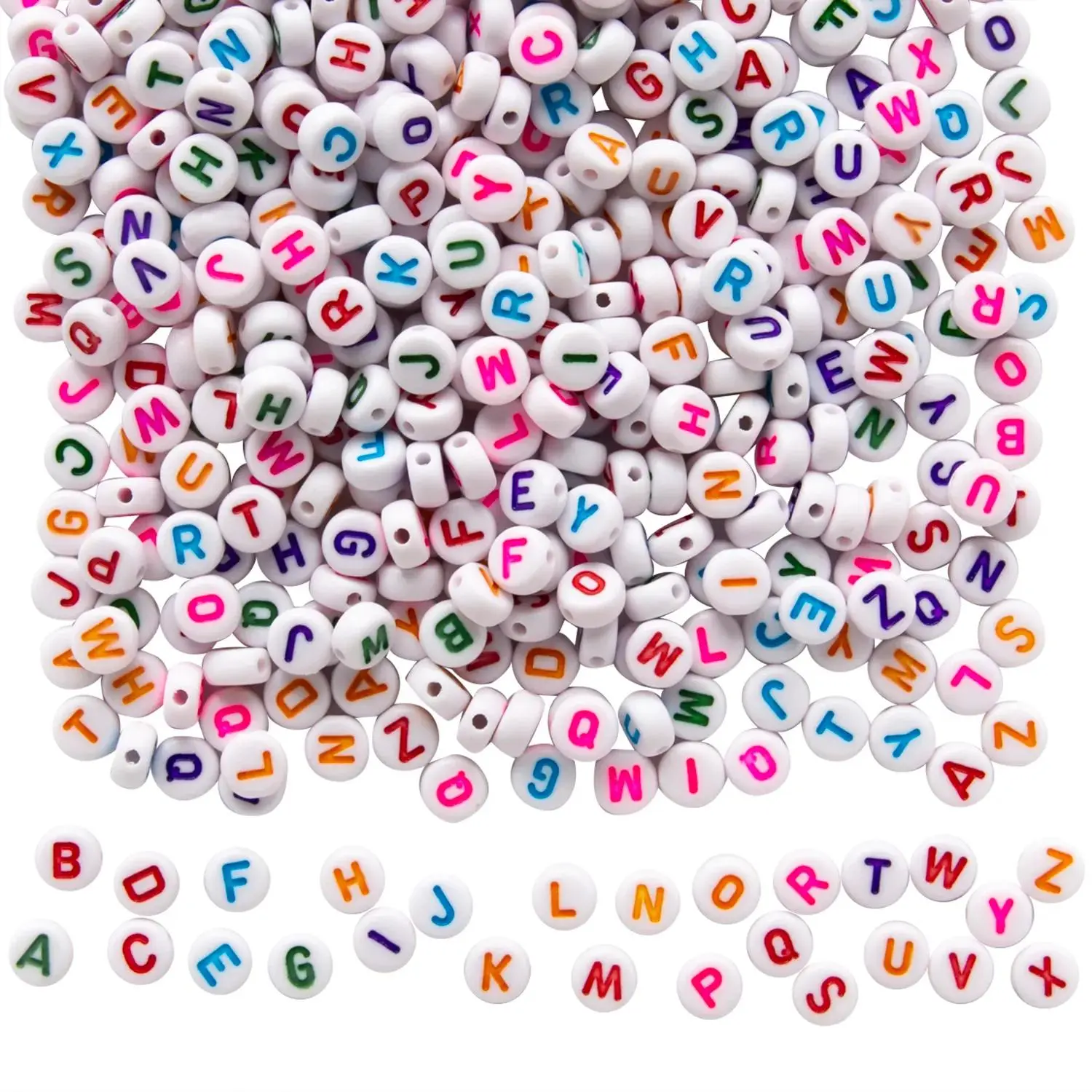 Fun Express White Round Multicolor Alphabet Plastic Beads, 6mm Bulk 400 Pieces