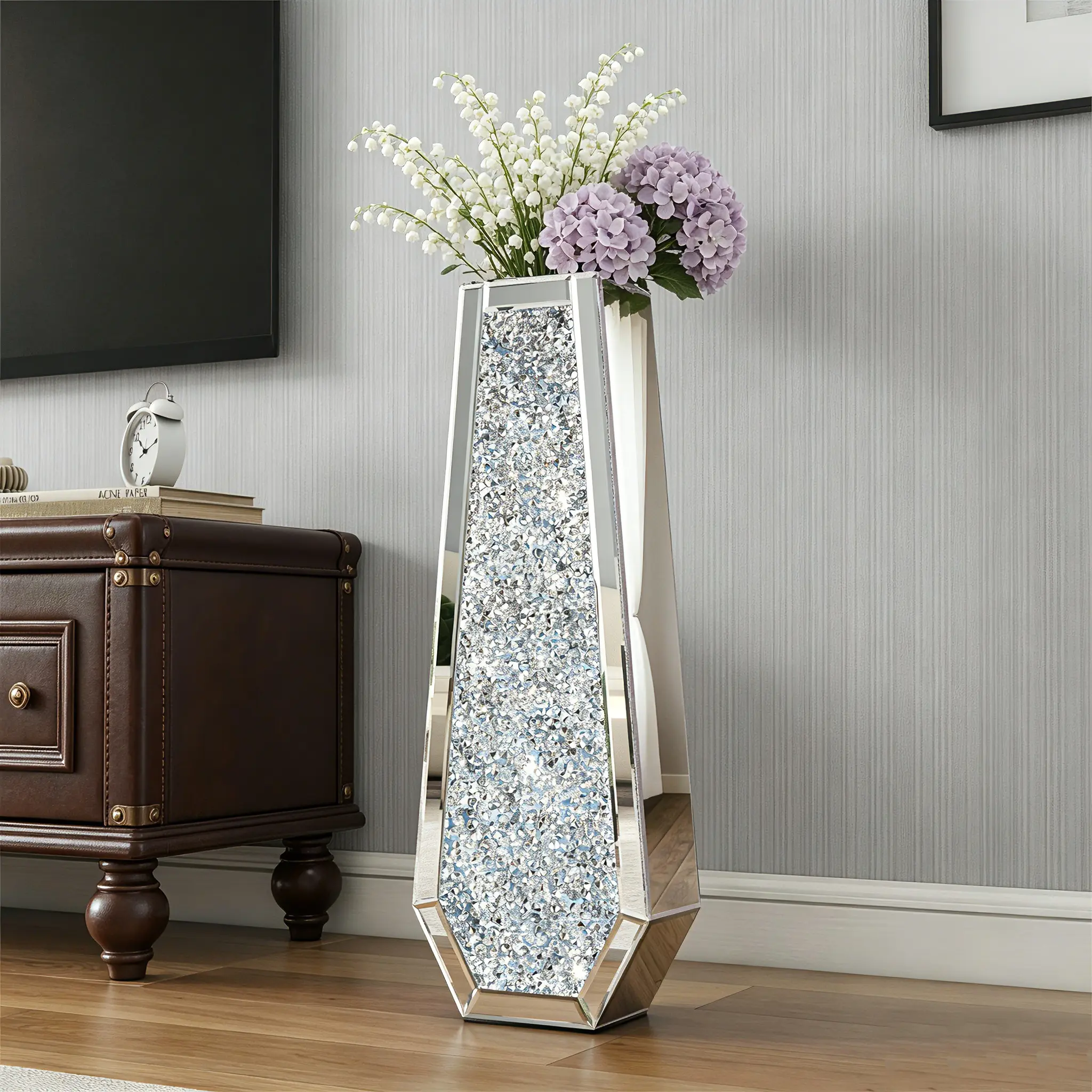 SHYFOY Glam Crushed Diamond Floor Vase - 24-30 in Tall, Modern 50-100 cm Large Vase (2,000 ml & Above), Decorating Piece for Living Room Bedroom Home Decor Ornament