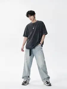 Men's Vintage Washed Cotton T-Shirt Loose Fit Short Sleeve Casual Attire High Quality Fabric