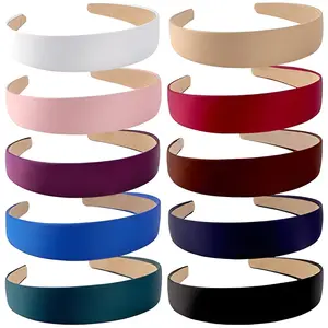 10 Pack Satin Headbands 1.3 Inch Wide Red White Black Pink Purple Headband Women Girls Non Slip Fashion Hair Bands