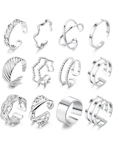 12Pcs Knuckle Rings for Women Men Silver/Gold Stainless Steel Stacking Open Rings Set Simple Adjustable Stacking Thumb Rings for Women Stackable Rings