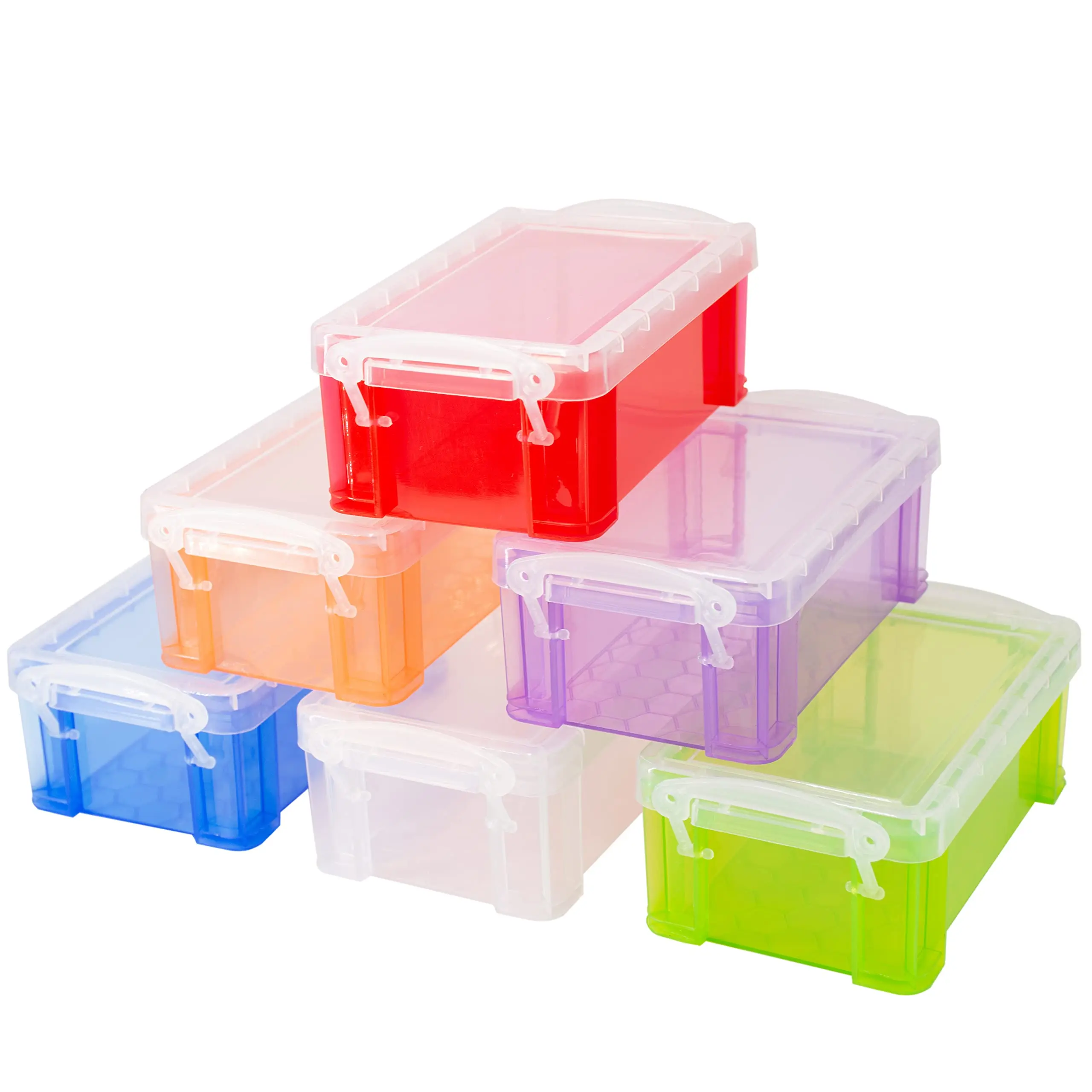 6-Pack Plastic Lockable Storage Boxes, 5"x2.8"x2" Mini Stackable Lidded Organiser Bins for Kitchen/Bakeware Accessories, Office Use