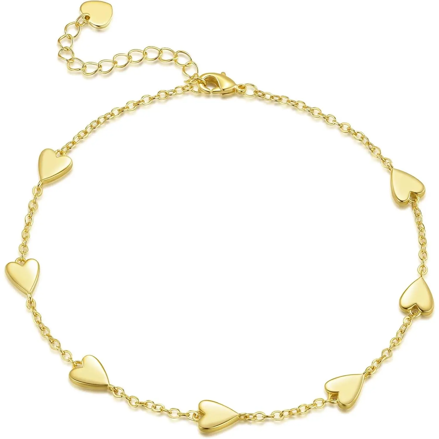 Gold Anklets for Women 14K Gold Ankle Bracelets for Women Anklet for Womens Small Heart-Shaped Pendants Ankle Bracelet for Womens Heart Anklet With Adjustable Size 9.4'' to 11''