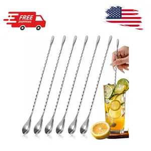 6PCS 12 Inch Bar Spoon，18/10 Stainless Steel Spiral Pattern Cocktail