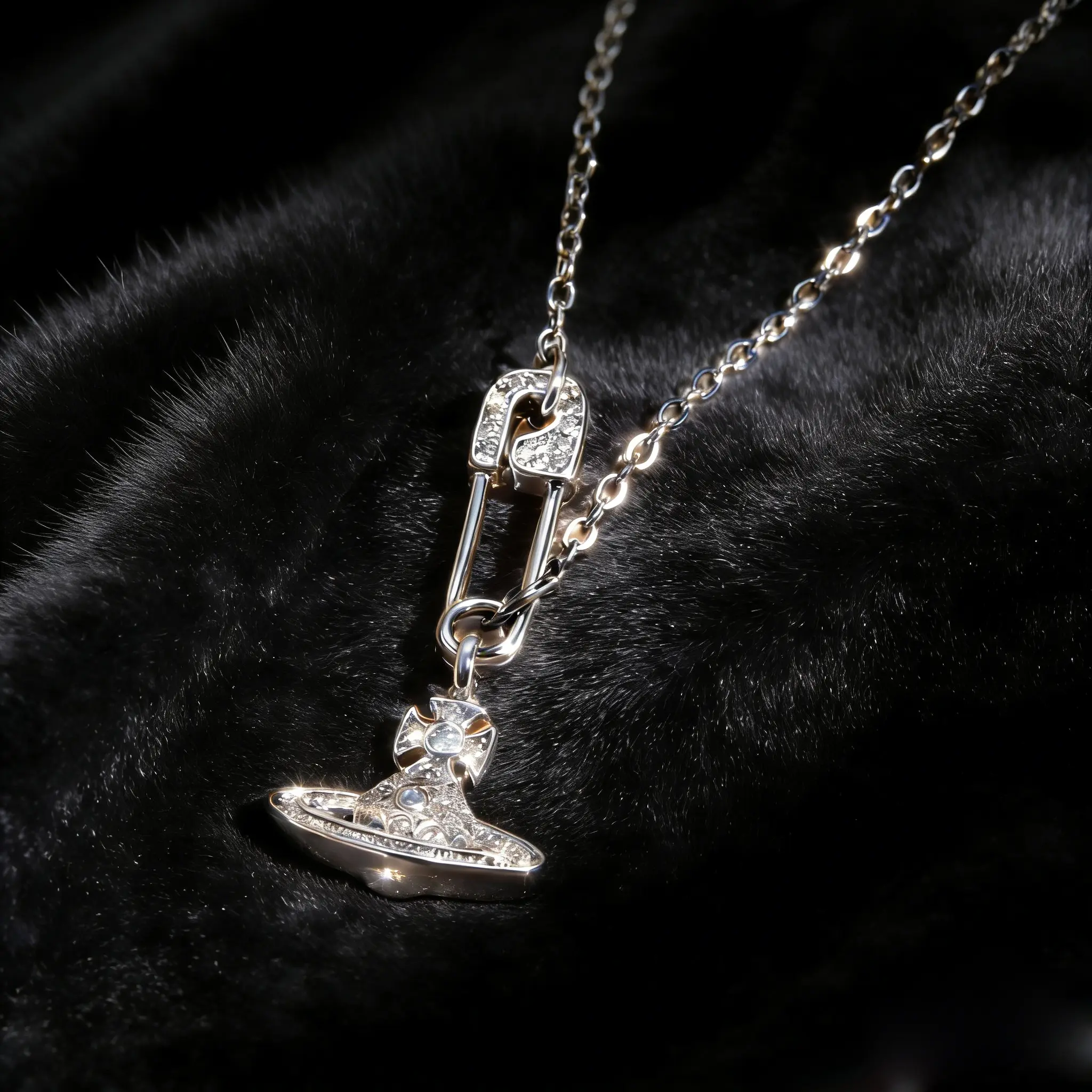 Elegant Saturn Necklace Clip & Non-Fading Paperclip Bracelet Set Full Diamond Snake Bone Chain with Cross Pendant Stylish Unique Jewelry Gift