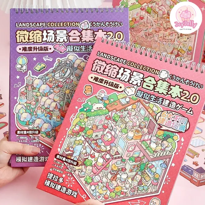 JoyJolly Telado Miniature Scene Collection Book 2.0 - 3D Stacking Plastic Stickers for DIY Crafts Scrapbooking & Playful Home Decor Reusable Mixed Colors Bigger Size