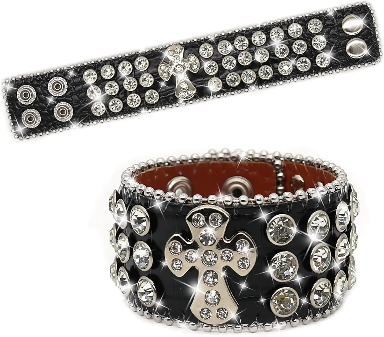 Rhinestone Bracelet LeatherCrown Rhinestone Bracelets For Men And Women, Leather Cuff Bracelet, Punk Bracelet, Studded Wristband, Fashion Bracelet, Adjustable Silver Leather Wristband Cuff Bracelet Punk Bracelet