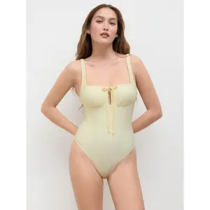 Cider Solid Knotted Cut Out One Piece Swimsuit