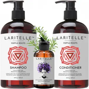 Laritelle Organic Hair Care Set Fertile Roots: Shampoo 17.5 oz + Conditioner 16 oz + Bonus Post-Shampoo Hair Strengthening Treatment