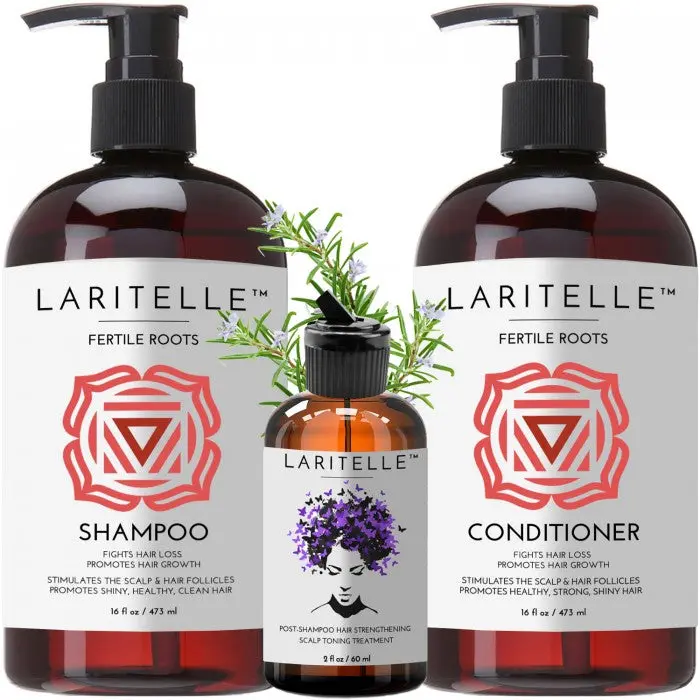 Laritelle Organic Hair Care Set Fertile Roots: Shampoo 17.5 oz + Conditioner 16 oz + Bonus Post-Shampoo Hair Strengthening Treatment