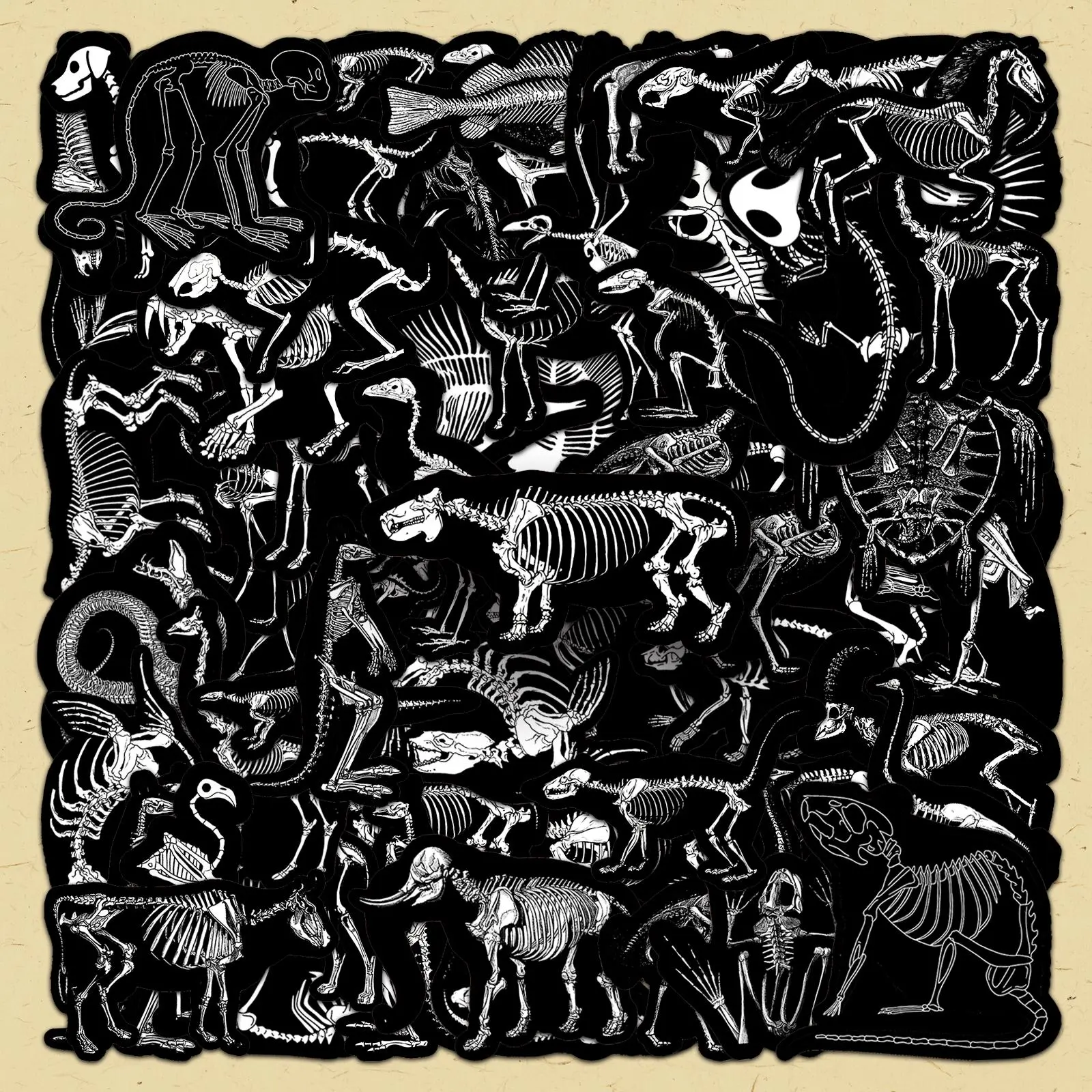 Animal Skeleton Pattern Sticker, 100pcs/set Creative DIY Decorative Sticker, Stickers For Scrapbooking, DIY Decals for Scrapbooking, Journaling, Gift Wrapping, Halloween, Crafts