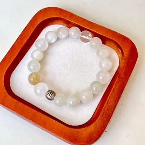Crystal Bracelet WU•XING Metal B with White Phantom White Moonstone Blue Moonstone Clear Quartz Golden Rutilated Quartz Beads for Feminine Energy Crown Chakra (BAC1137)
