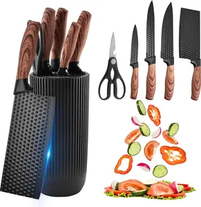 Knife Set,  6-Piece Kitchen Knife Set for Chef, Sharp Knife Set with Universal Knife Block, Anti-Rust Kitchen Knife Block Set, Stainless Steel Cutting and Ergonomic Wood Handle
