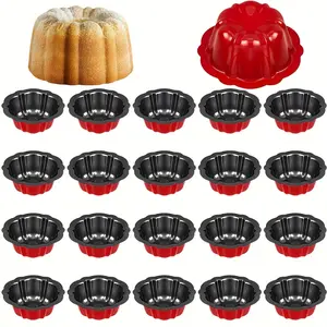20-Piece Mini Cake Pans, 4.6-Inch Carbon Steel Non-Stick Reusable Baking Molds, Flower-Shaped Molds for Cakes, Cupcakes & Brownies Bakeware Sturdy Birthday Desserts Aluminum