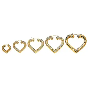 JOY JEWELRY - Gold Heart Bamboo Earrings