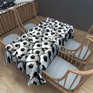 EastJia Made in USA Polyester Soccer Pattern Rectangle Tablecloth, Wipeable Table Cover. Practical home decor for kitchen gatherings, picnic, patio, camping, wedding and birthday party supplies