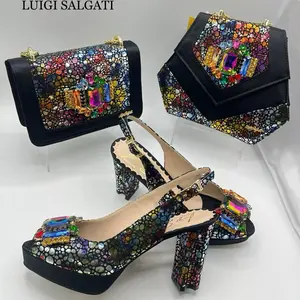 Luigi Salgati High-Heeled Sandals with Rhinestone Bow & Matching Handbag Set for Women in European Sizes 37-42 European Sizes 37-42