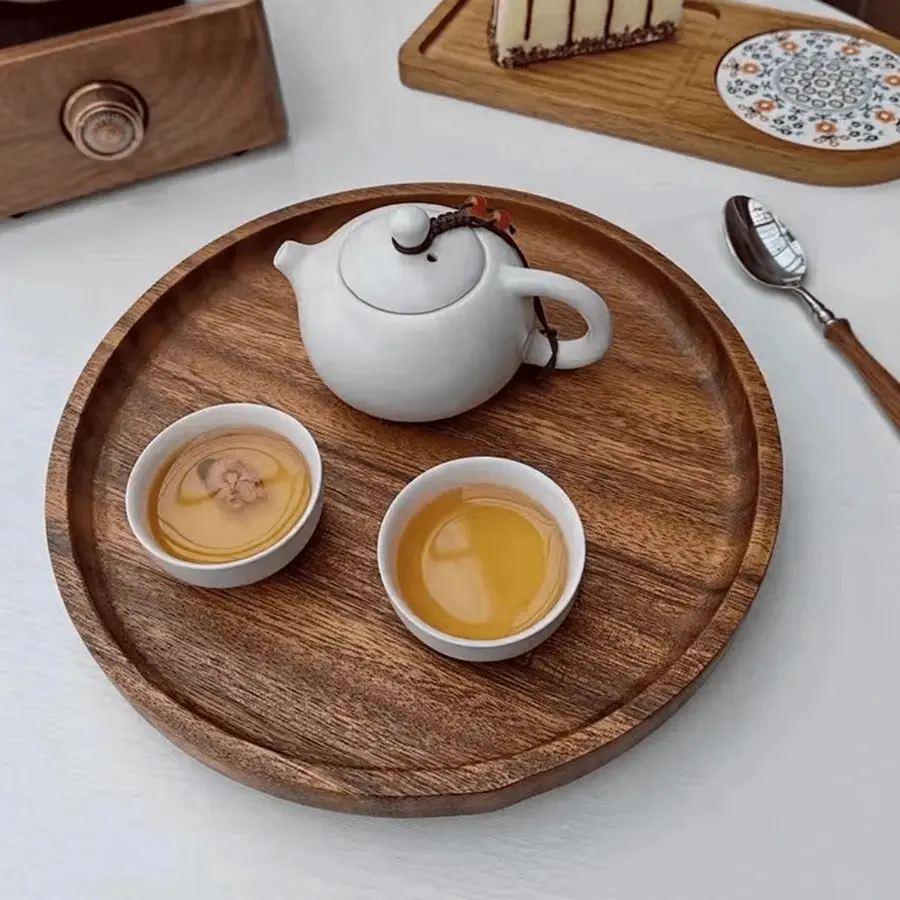 Round Wooden Sturdy Serving Tray, Waterproof Aesthetic Creative Decorative Plate, Multi-Functional Storage Dish for Parties, Picnics, Outdoor Scenes, Flat Top Plate, Round Plates, Serving Platter, Party Trays and Platters