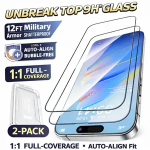 [2-Pack] PuyaTeya Unbreak Top 9H+ Glass for iPhone Screen Protector 12FT Military Armor Shatterproof + Longest Durable, 1:1 Full-Coverage Tempered Glass, Auto-Align Fit Bubble-free