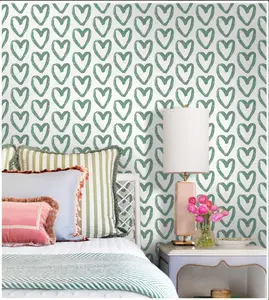 Peel and Stick Wallpaper Green and White Wallpaper Heart Geometric Contact Paper 17.7"x78.7" Self Adhesive Removable Wallpaper for Bedroom Living Room Wall Decor
