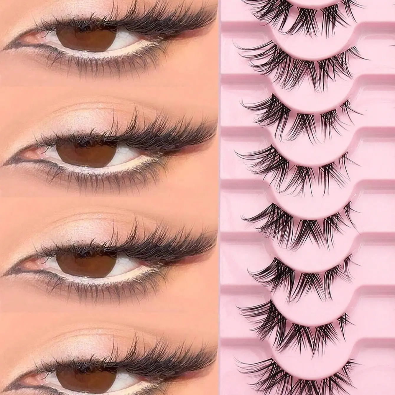 10 Pairs Of Naturally Curled Cat-Eye, Fox-Style Angled Transparent Stem False Eyelashes, Doll Eyelashes, Ideal For Cosplay, Strip Lashes Suitable For Beginners, False Eyelashes, Makeup