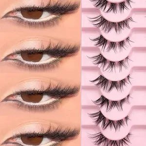 10 Pairs Of Naturally Curled Cat-Eye, Fox-Style Angled Transparent Stem False Eyelashes, Ideal For Cosplay, Strip Lashes Suitable For Beginners, False Eyelashes, Makeup