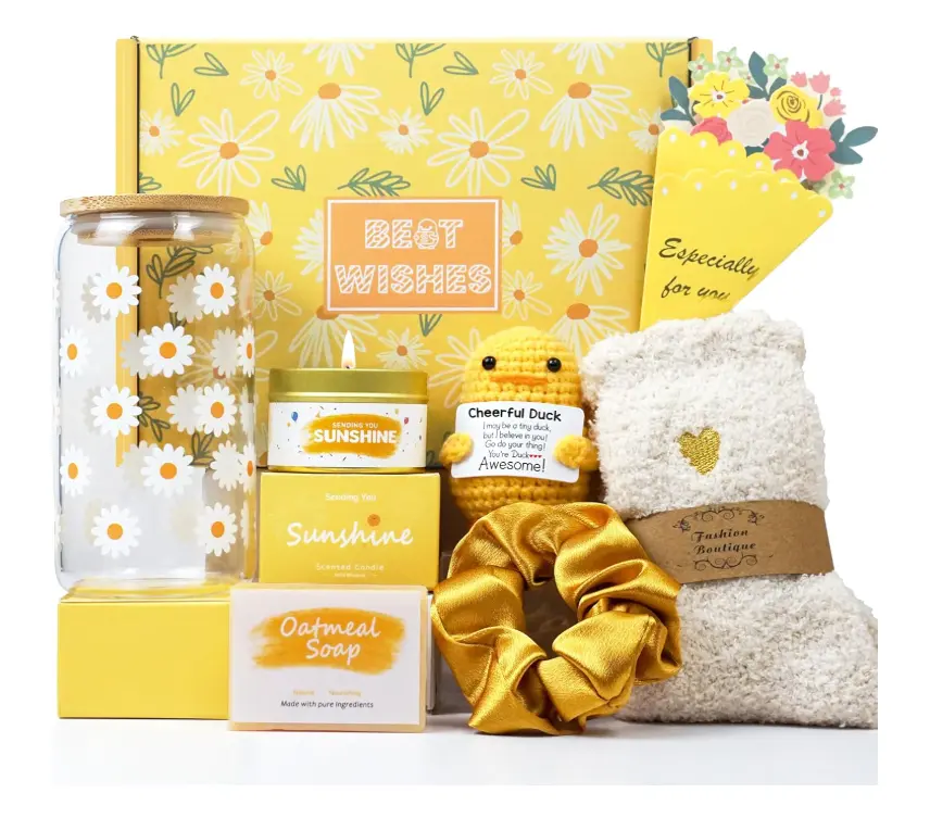 Color Yellow Gift Baskets for Women, Graduation Gift for Her, Birthday Gifts for Women Teacher Best Friend Inspirational Gift Set Box,Teen Girl Gifts Basket for Daughter Sister Friendship- Brighten up Her Day!