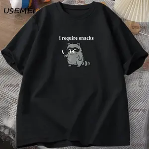 I Require Snacks Raccoon Meme T-Shirt | Viral Dank Humor Tee, Shortsleeve, Casual