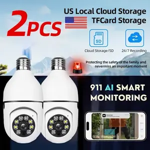 2-Pack Hawkray 2K Quad HD Smart Bulb Security Cameras, WiFi Light Bulb Camera with AI Motion Detection, Night Vision, Two-Way Audio, 911 Alarm Monitoring & Easy 2.4G/5G Installation